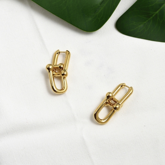 Thick Link U Shape Geometric Earrings - Picture 5 of 8